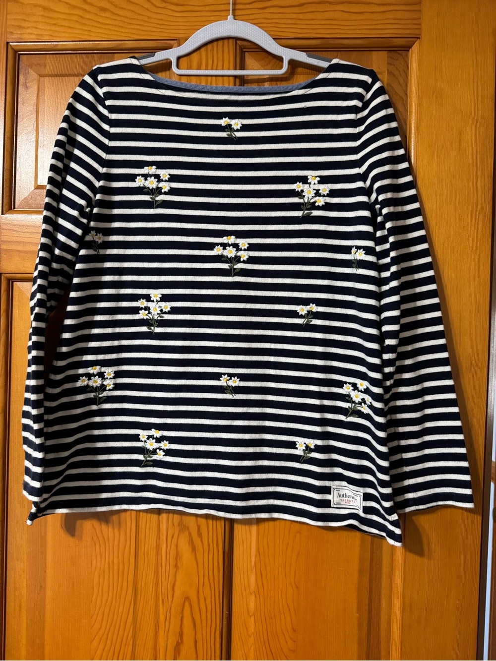 Talbots Navy & White Striped Long-Sleeve Tee with Daisy Embroidery
